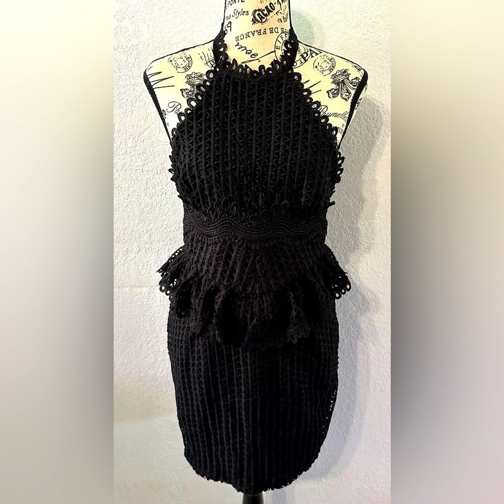 Black Halter Mini Dress Eyelet pattern NWT size M